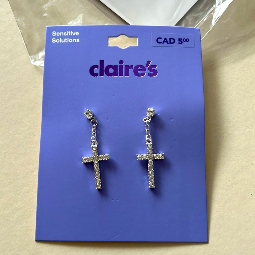 Silver zircon cross earrings